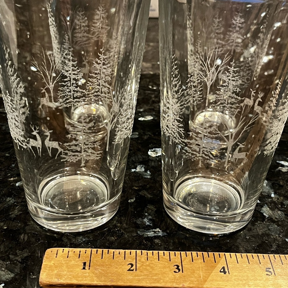 Set 3 of 3 Clear Etched Glasses with Forest Design
